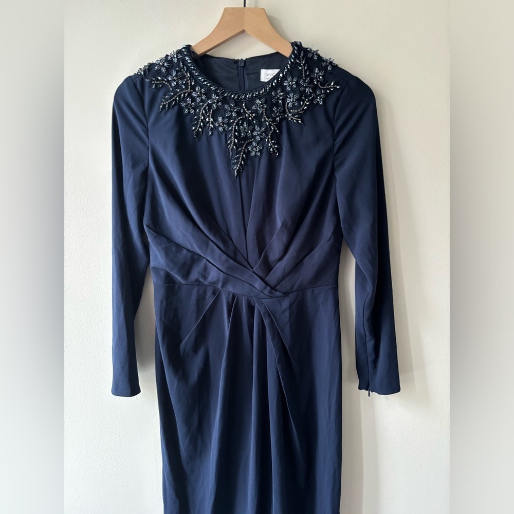 Mac Duggal Dazzling Crew Neckline A-line Dress maxi‎ embellishment Navy Sz 6 - Picture 7 of 12